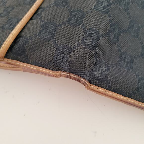 GUCCI Logo Canvas Leather Card Wallet Medium Monogram Bifold Black Unisex Fair - Picture 11 of 12